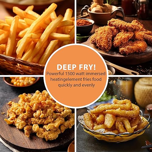 Miniatura 7 de SUSTEAS Freidora Profunda, Freidora Eléctrica de Aceite con 2 Cestas de 5.4QT6L, Control de Temporizador de 3000W, Temperatura Ajustable, Tapa con