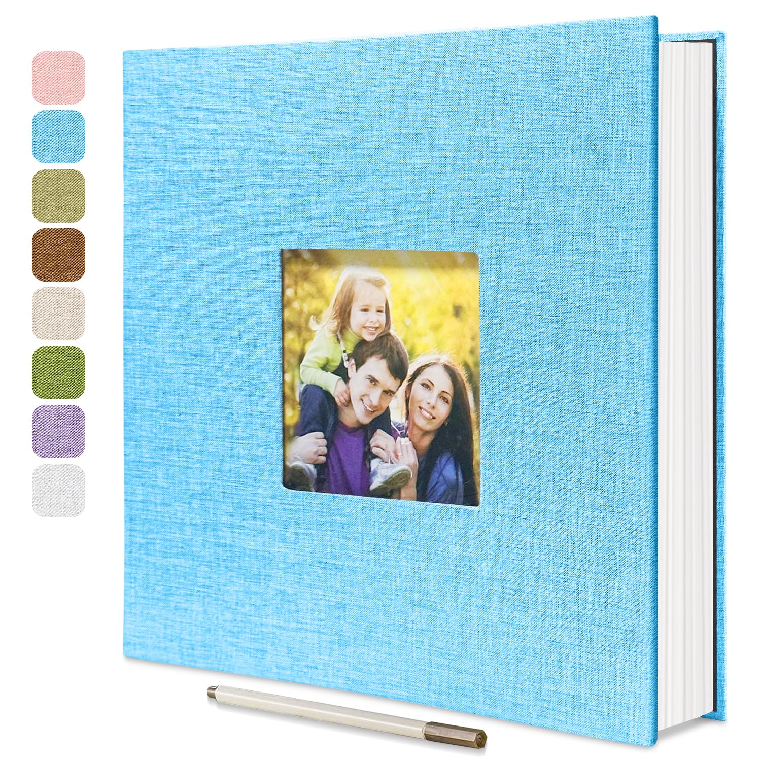 Grand album photo autocollant, album de scrapbooking pour photos de 7,6 x 12,7 cm, 10,2 x 15,2 cm, 20,3 x 25,4 cm, 60 pages couverture en lin bleu clair, cadeau idéal pour famille, mariage