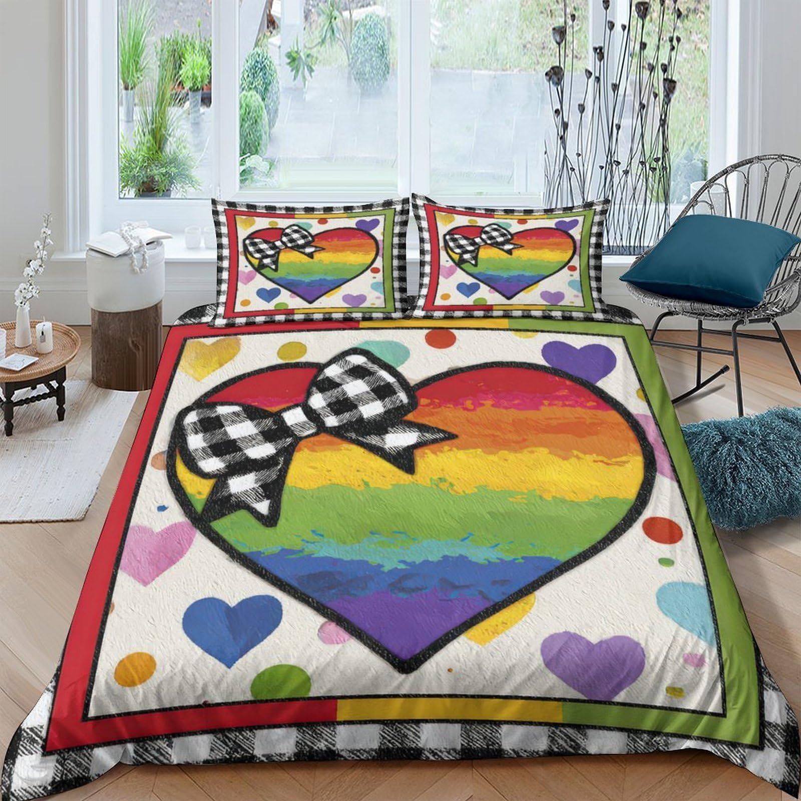 Ctjqhvkz Style-3 3D Printed Rainbow Heart Fitted Sheet Microfiber Colorful Love Bow Bed Sheet For Bedroom Dorm Mattress Decor Single（135X200cm）