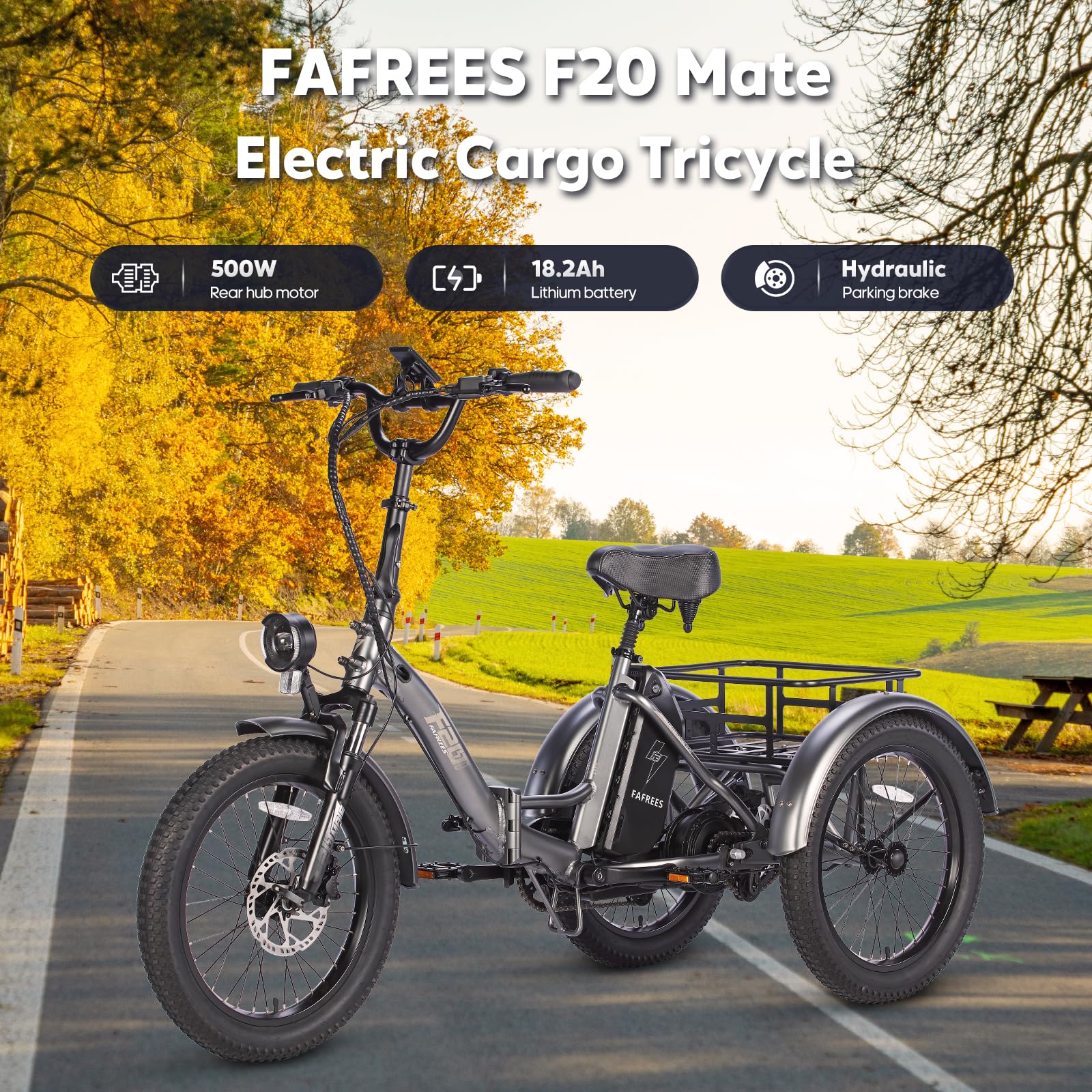 Fafrees F20 Mate E Bike Dreirad für Erwachsene 48V Zulassung [ Offiziell ] Herren E Bike Damen, Elektrofahrrad 3 Rädern 65N.m, Elektro Dreirad 20 Zoll, Ebike Lastenfahrrad IPX5, Fahrrad Fatbike 180kg