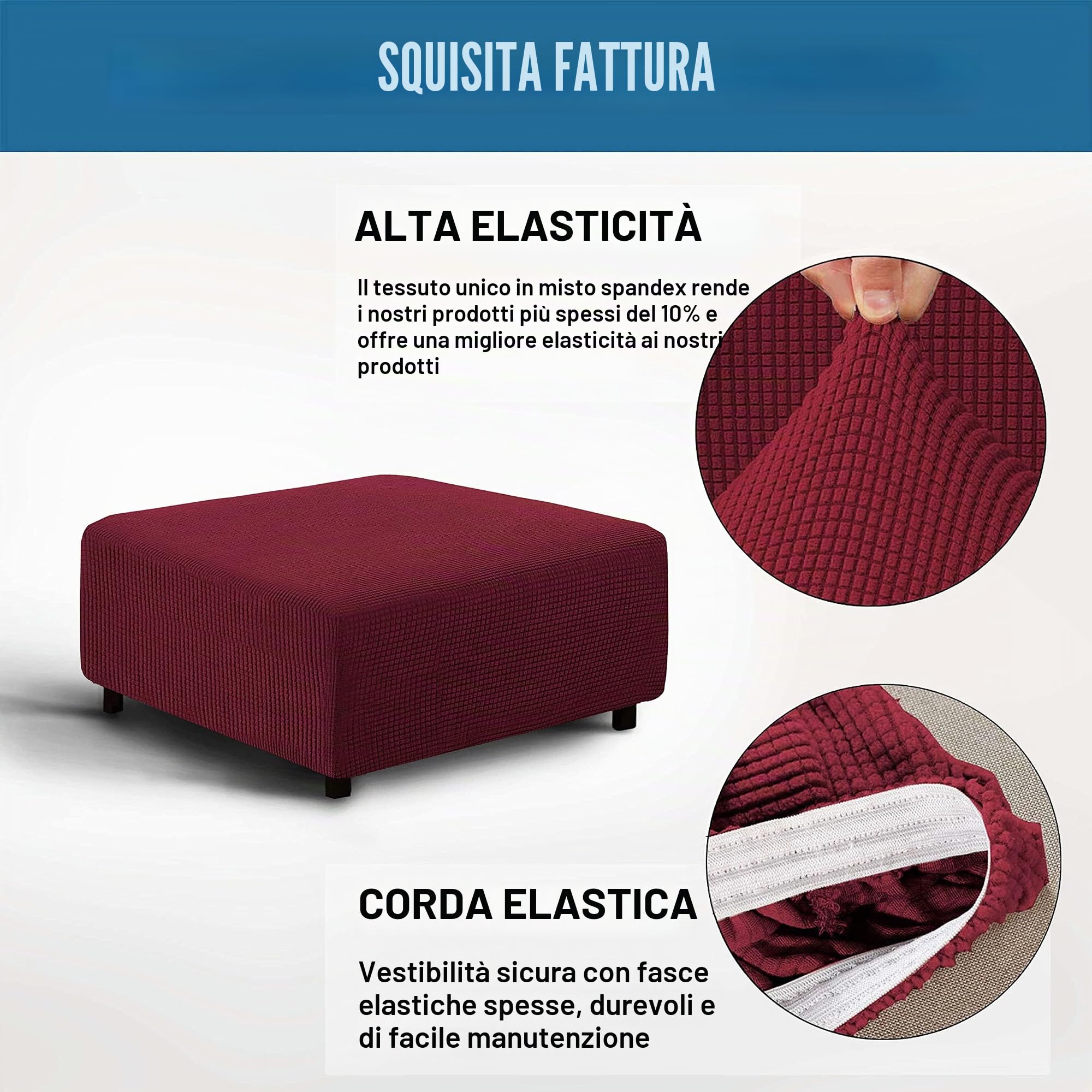qiden Fodera per Poggiapiedi Quadrata Fodera per Ottomana Elasticizzata,10% Più Spessa Jacquard Fodera per Pouf Elastico Grande Fodere per Piedi con Fondo Elastico,Lavabile in Lavatrice-vino rossoM