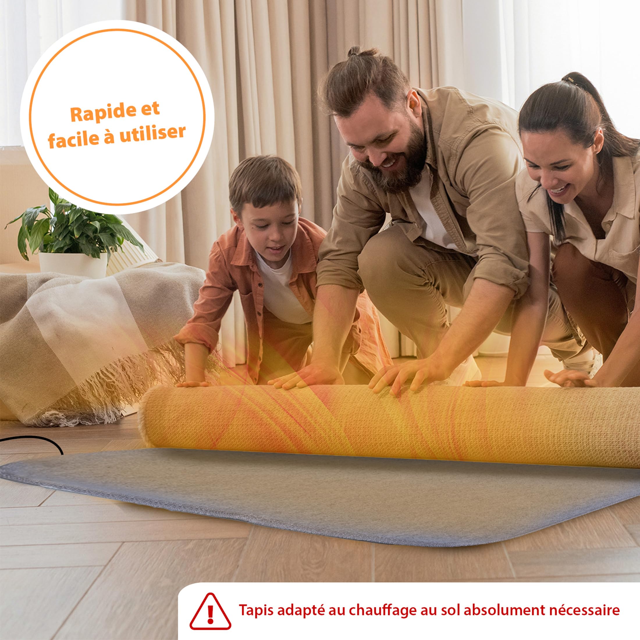 Mi-Heat sous-Tapis Chauffant 100x140cm - sous Tapis Chauffage Tapis de Sol Chauffant jusqu'à 30°C - 3 Niveaux de Chauffage et minuterie