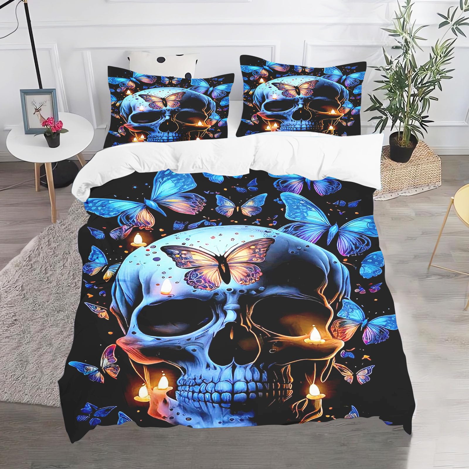 Fadaing Bedding 3D Skull Duvet Cover 135 x 200 cm Skull Pattern Gothic Duvet Cover Skull Print Children's Duvet Cover, Microfibre for Children, Boys, Girls (140 x 210 cm, 5)