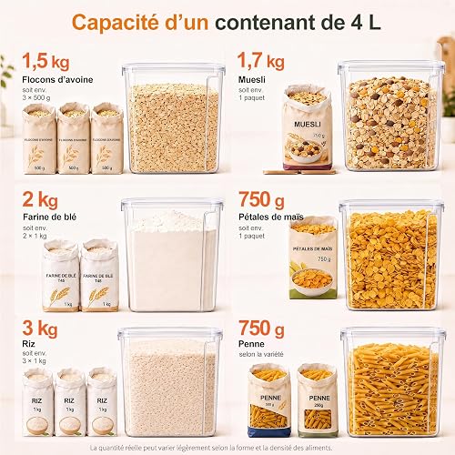 GoMaihe Boîtes de Conservation Hermétiques, 6 x 4 L, Muesli et Céréales - 2