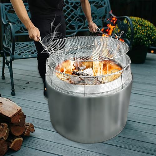 Miniatura 9 de Uniflasy Escudo de fogata y rejilla de cocción para estufa individual de 19.5 pulgadas, rejilla de cocción de acero inoxidable 304 para fogatas de