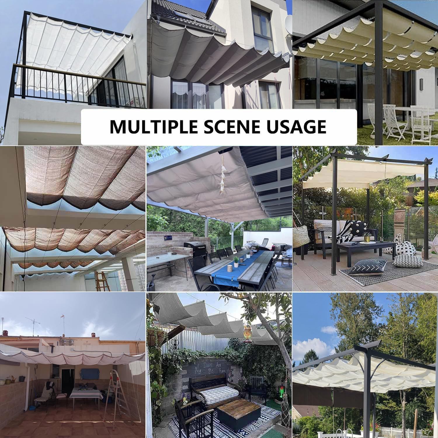 Retractable Wave Awning Cover Waterproof 6x16 FT with Grommets Retractable Shade Sail Replacement Pergola Awning for Outdoor Gardens Patios Decks and Gazebos Dark Gray