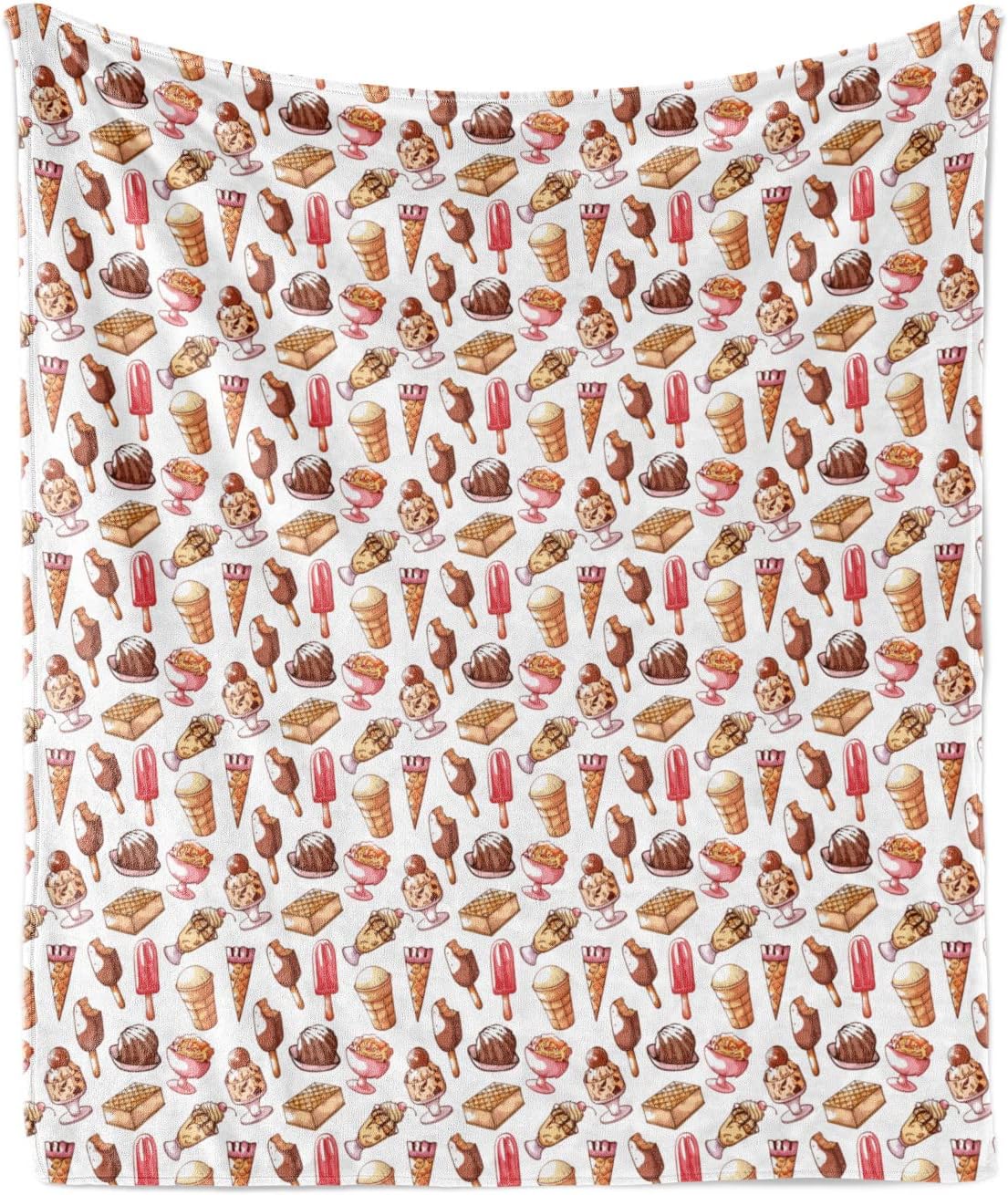 Lunarable Dessert Throw Blanket, Retro Summer Themed Illustration Various Ice Cream Types Delicious Foods Pattern, Flannel Fleece Accent Piece Soft Couch Cover for Adults, 50" x 70", Multicolor