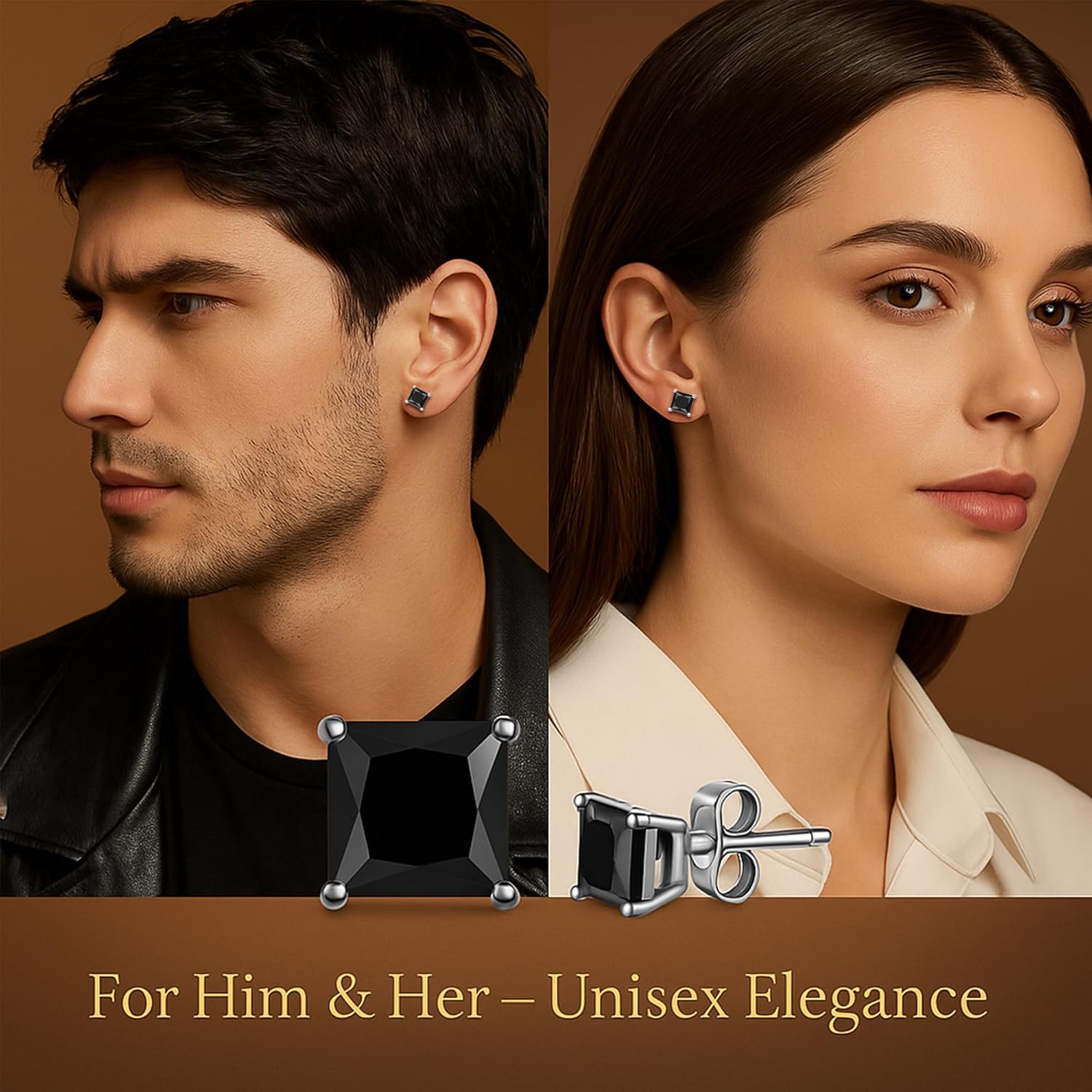 Impalsory Princess Cut Moissanite Stud Earrings, 925 Sterling Silver 18K Gold Plated, Hypoallergenic Square Earrings, Jewelry Gift for Women & Men - Image 6