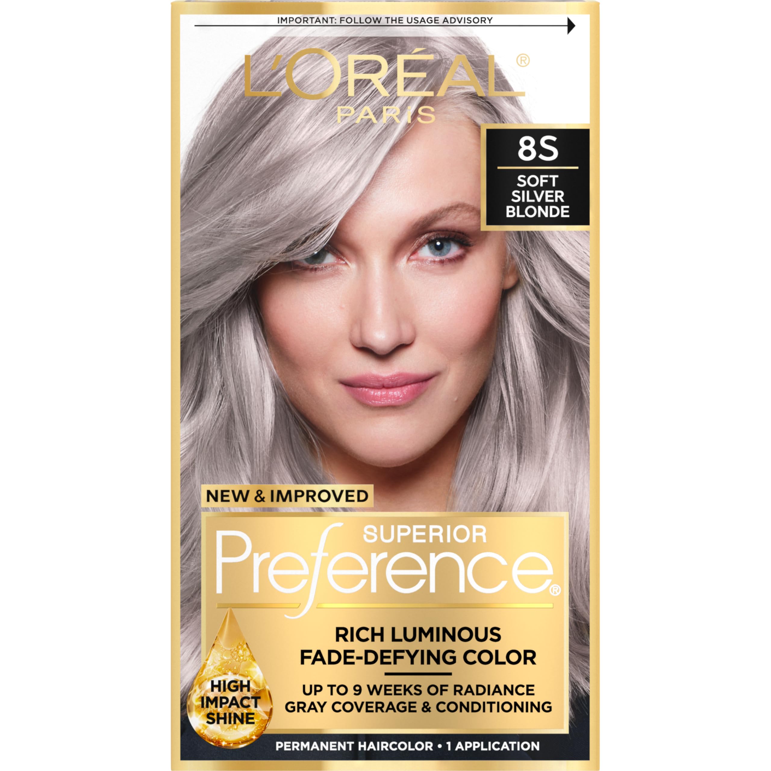 L'oreal Paris Hair Color Superior Preference Fade-defying Plus Shine Permanent Coloring, 8s Soft Silver Blonde