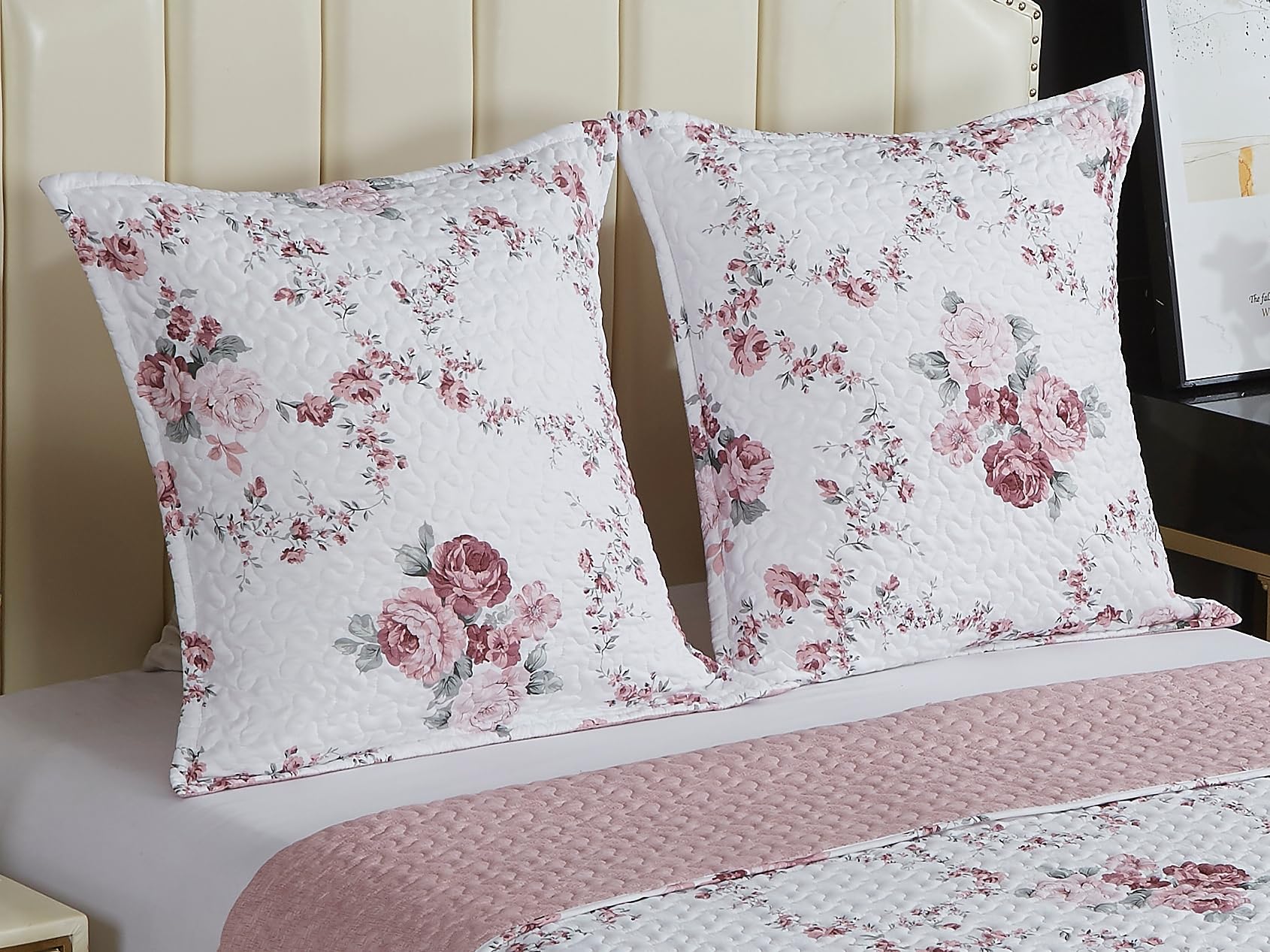 Fanny & Céline Couvre-lit Boutis épais matelassé 220x240cm avec 2 Taies 65x65cm B-1-143