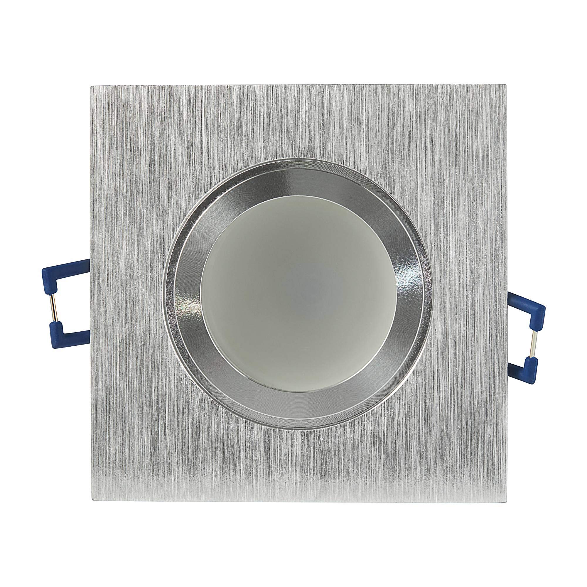 6x LED Einbaustrahler Set eckig Edelstahl gebürstet 5 Watt warmweiß IP44 flach - 230V Einbau-spot dimmbar für Bad - Deckenleuchte 60-70mm Bohrloch Decken-Strahler Feuchtraum Dusche