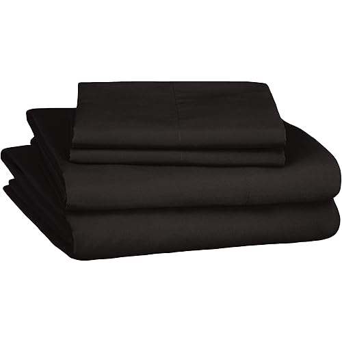 Amazon Basics Soft Microfiber Sheet Set with Elastic Pockets - Full, Coal Black