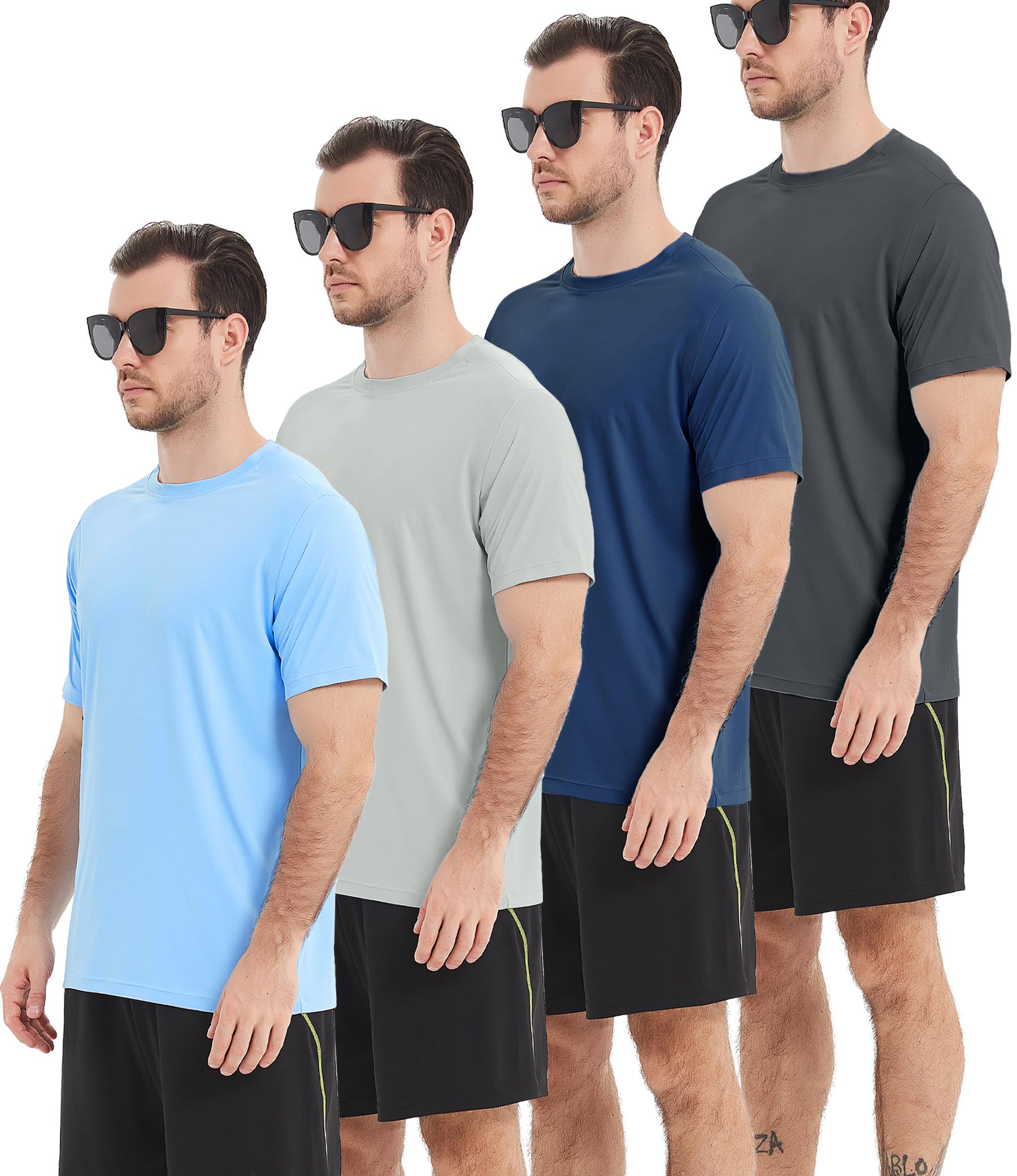 4 Pack Mens Rash Guard UPF 50+ Short Sleeve Swim Shirt UV Sun Protection SPF Quick Dry Water Fishing Shirts-image-27