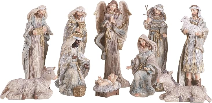 Transpac Imports, Inc. Nativity Pastel 8 x 3 Resin Stone Christmas Holiday Figurines Set of 10