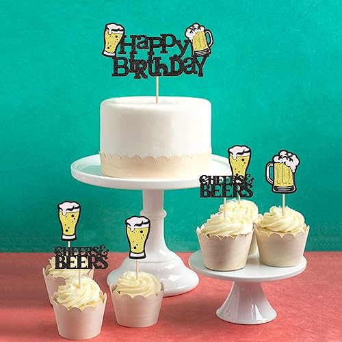 Miniatura 46 de Ercadio Paquete de 24 adornos para cupcakes de Cheers and Beers con taza de cerveza con purpurina para cupcakes, baby shower, cumpleaños, cervezas