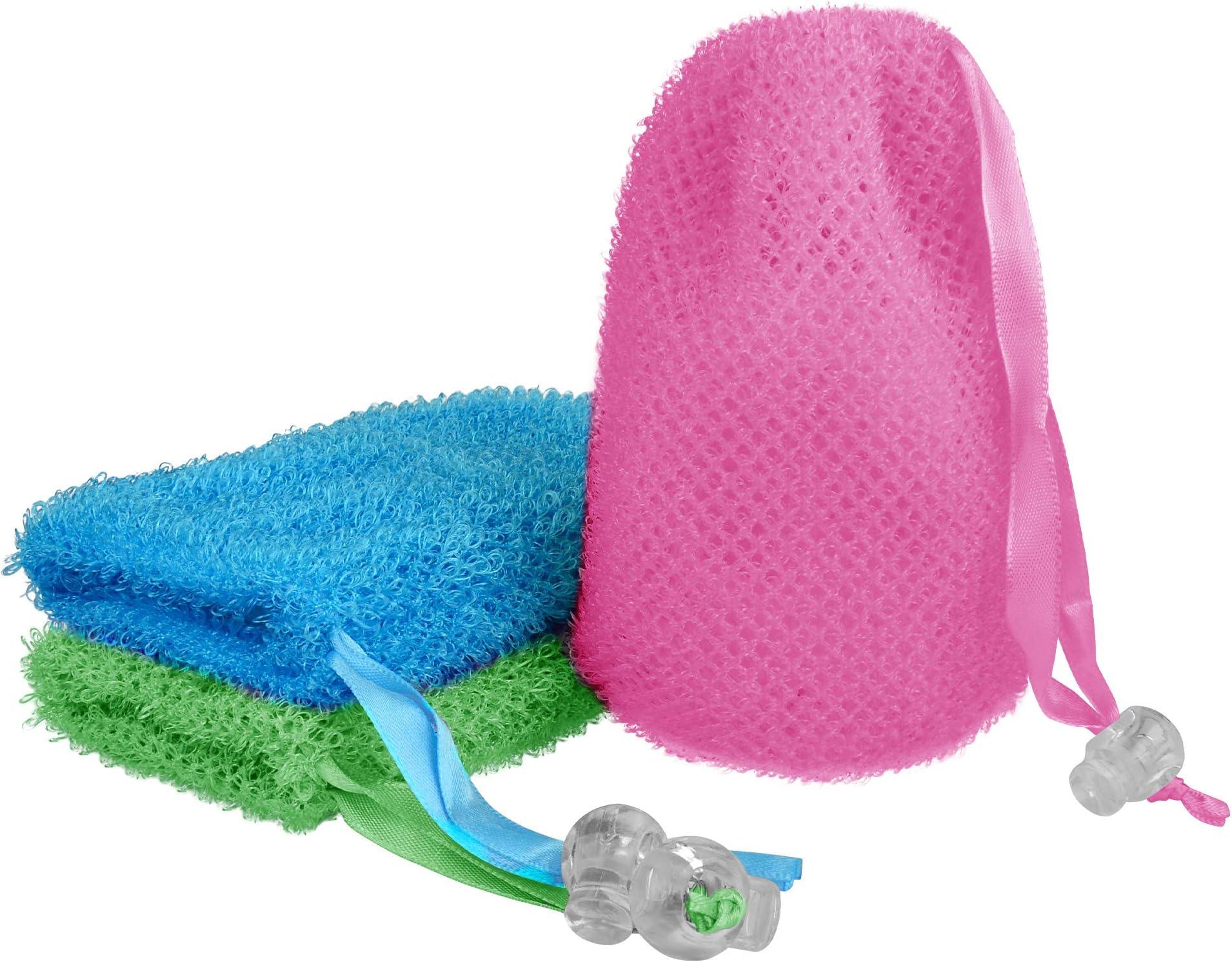 Linkidea Exfoliating Mesh Soap Bag, Nylon Bar Soap Saver Pouch with Drawstring, Exfoliator Body Scrubber Soap Pocket Holder for Bath Shower (3 Pcs)