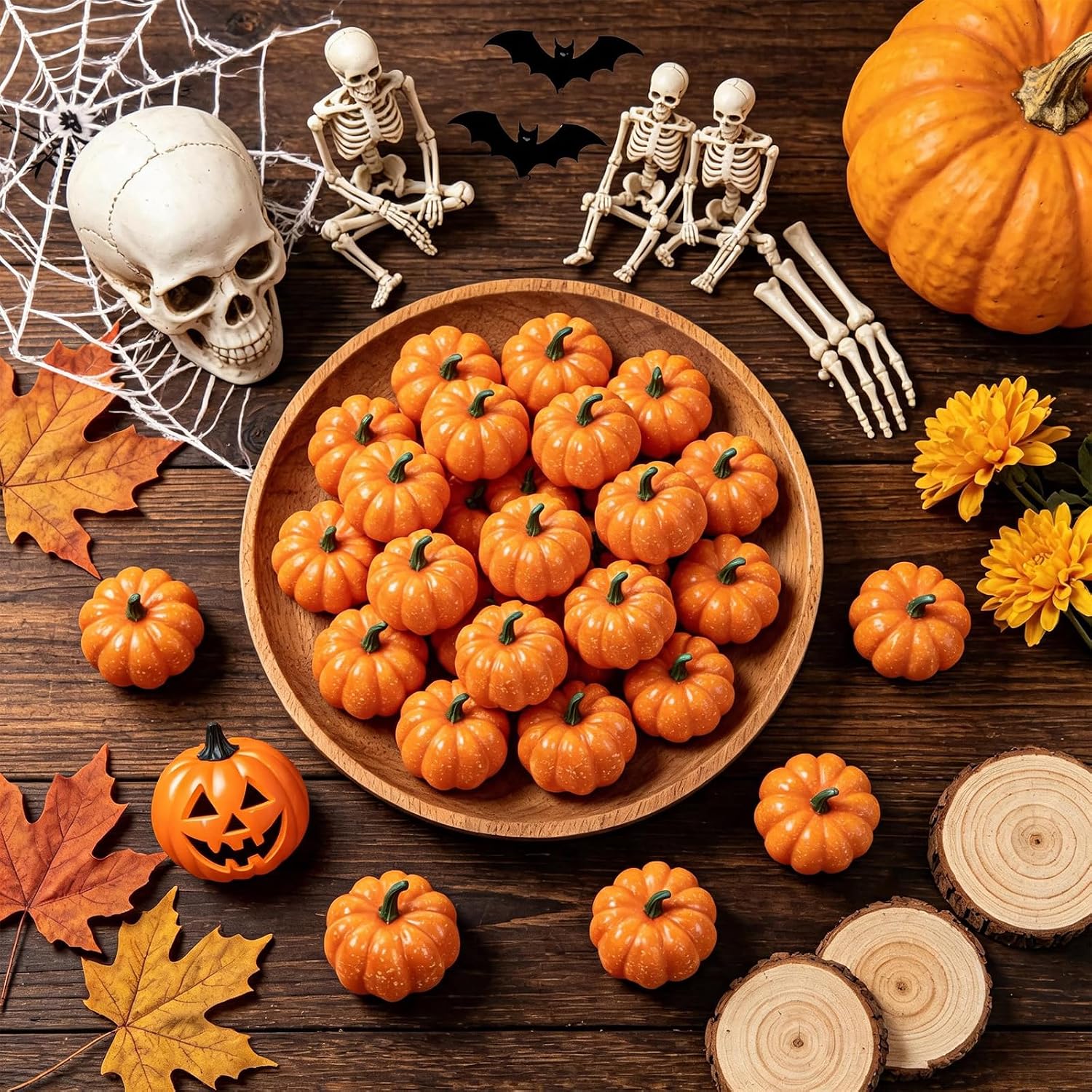 Mini Plastic Fake Pumpkins,Foam Small Pumpkins for Decorating Orange 16Pcs