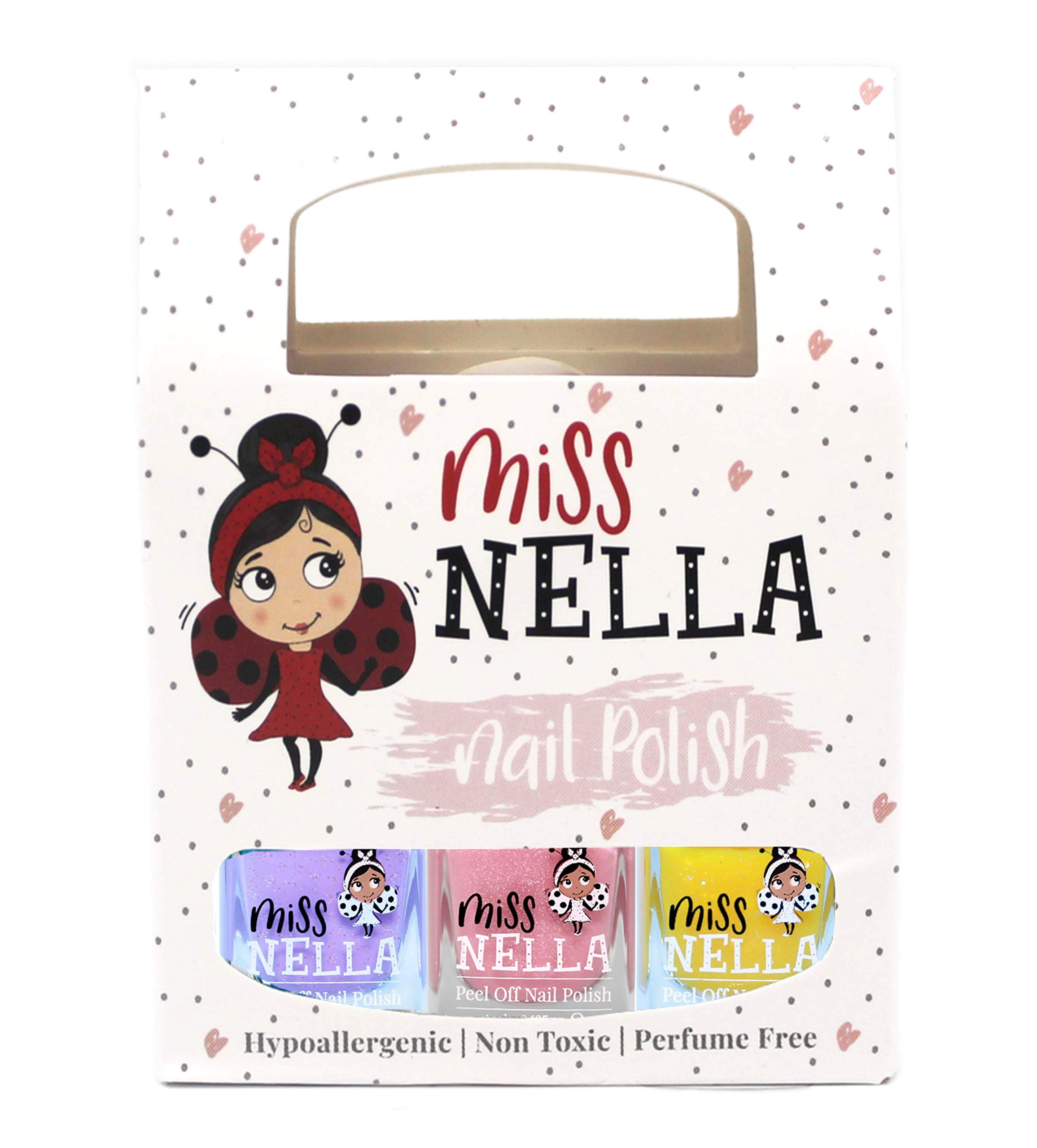 Miss In - Kinder-Nagellack auf Wasserbasishelles, Glitzer, Packung mit 3 Farben Cheeky Bunny, Butterfly Wings, Honey Twinkles sehr hell, Peel off Formel.