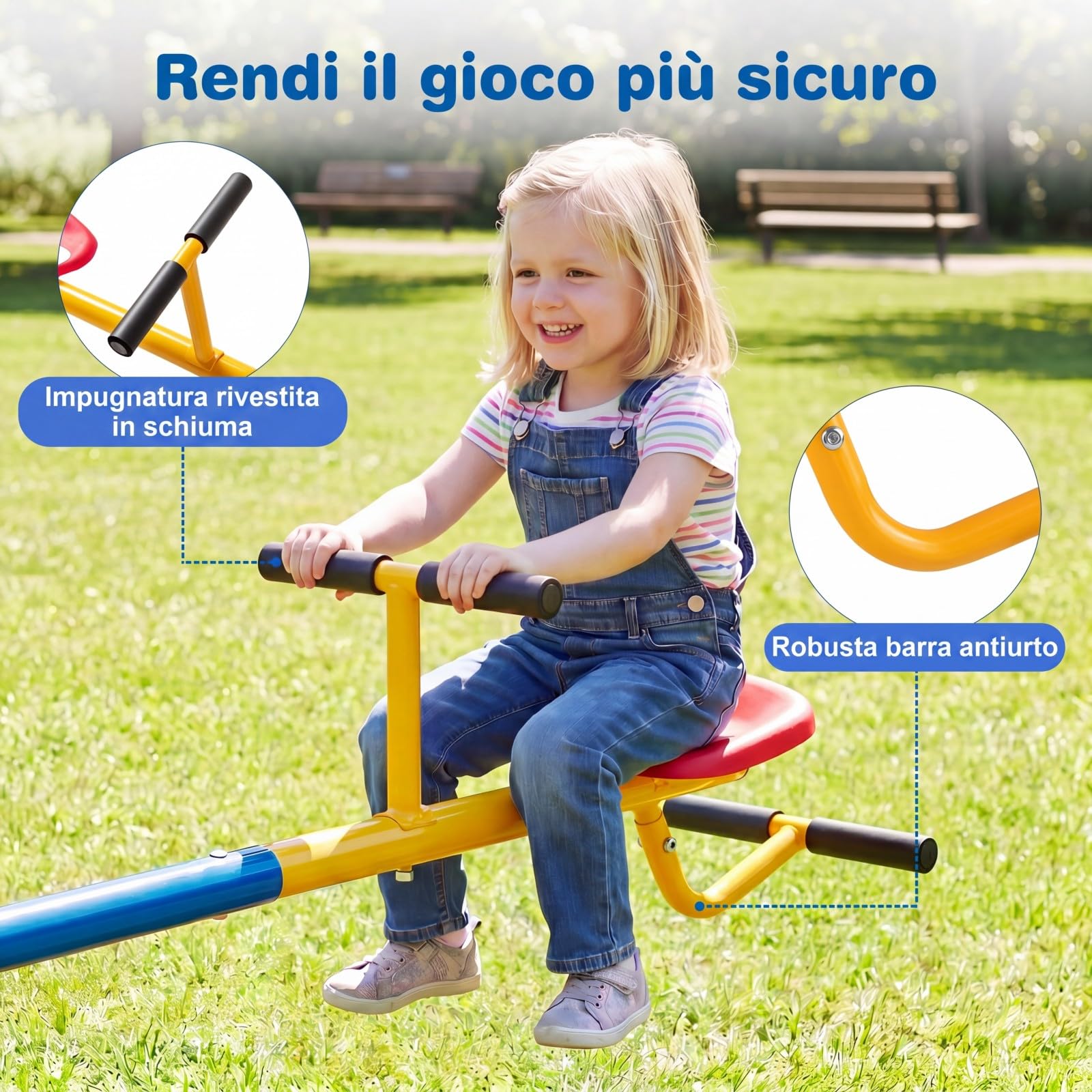 COSTWAY Altalena Basculante per Bambini, Altalena Saliscendi a 360° con Fermo per le Gambe, Altalena Basculante per Esterno Cortile e Parco Giochi, 2 Posti a Sedere