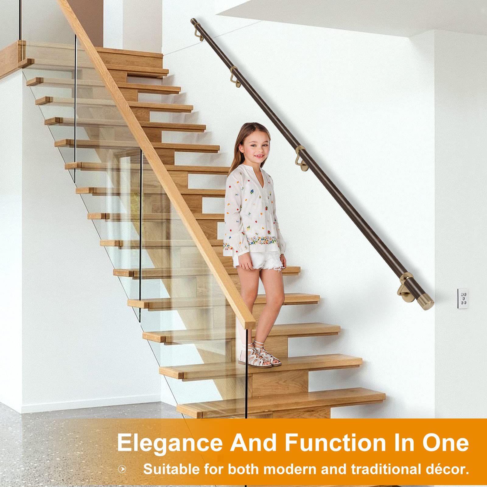 ROTHLEY Pipe Handrails For Indoor Stairs: 9.8FT Stair Railing Wood Hand Railings For Stairs Indoor Wall Mount Stair Handrail 1 6 Round Wooden Stair Railing For Elderly And Kids Pine - View #9