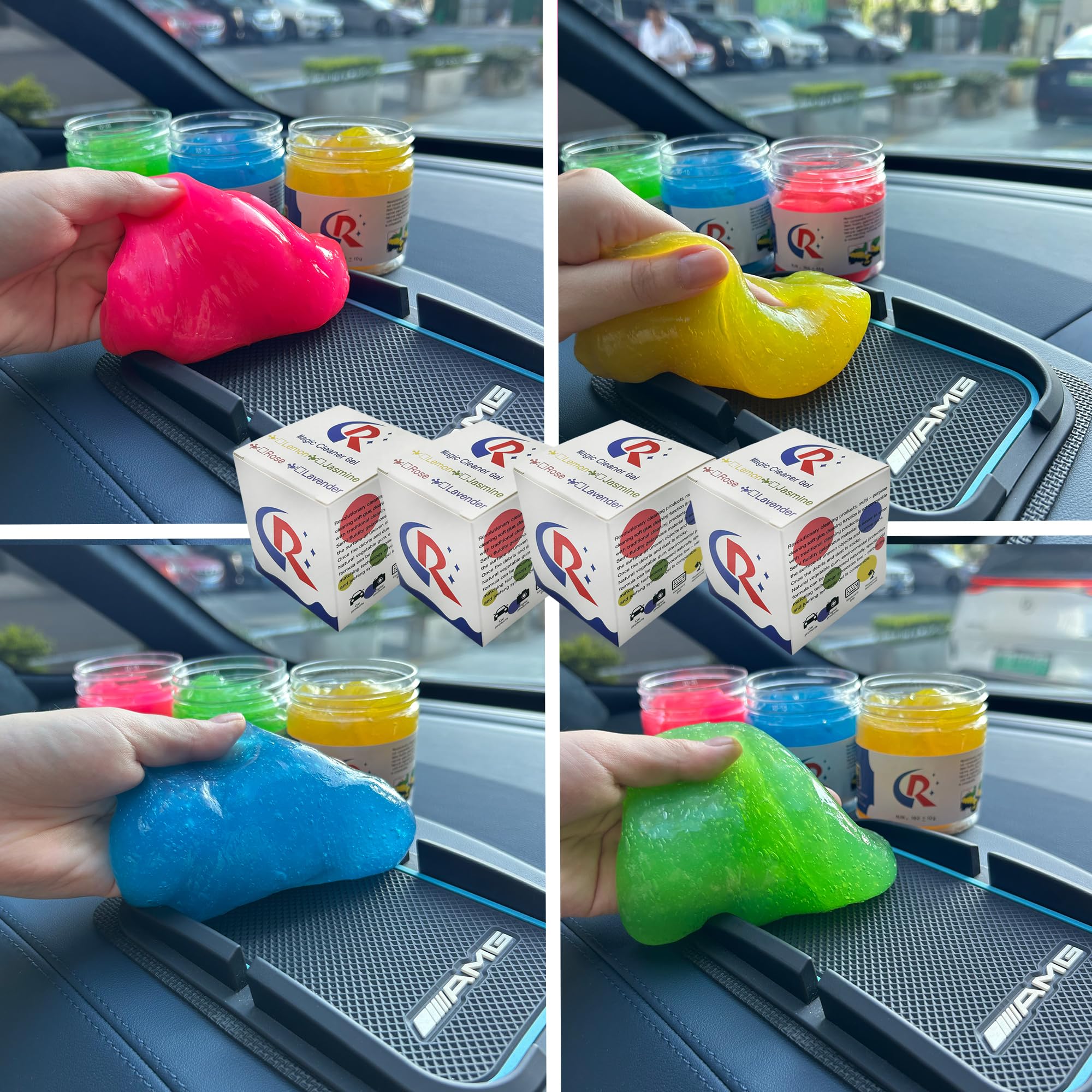 12er-Pack Auto-Reinigungsgele, Auto-Innenreiniger, Kittschleim, Auto-Detailing-Werkzeuge, universelles Staubentfernungs-Reinigungsset für Autozubehör, Lüftungsschlitze, 3C, Büro, vier Duft