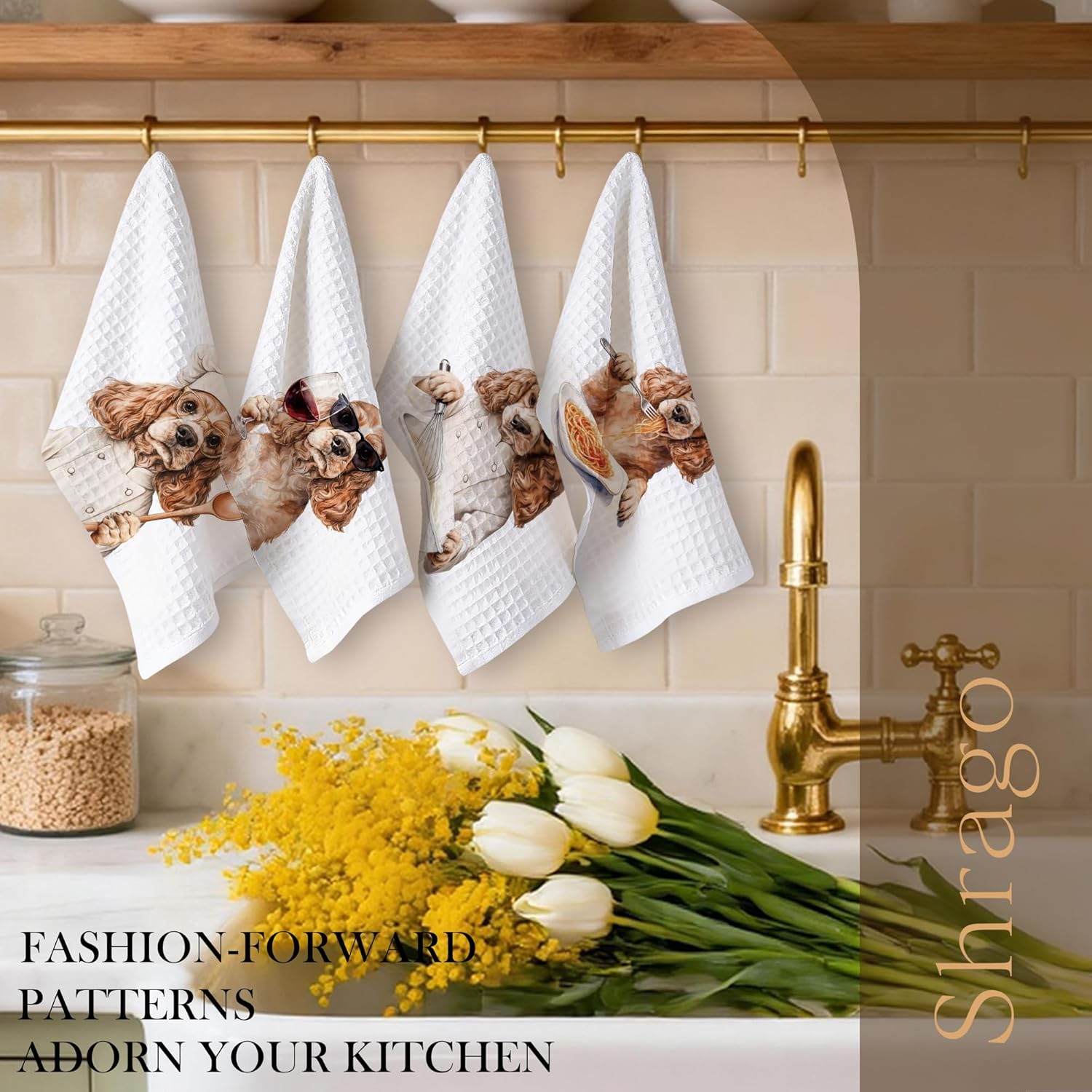 Funny Cocker Spaniel Dog Kitchen Hand Towels 16x24 Inch, Cocker Spaniel Gifts, Dog Lover Mom Dad Gifts Decorative Hand Towels for Kitchen Dining Room, Set of 4