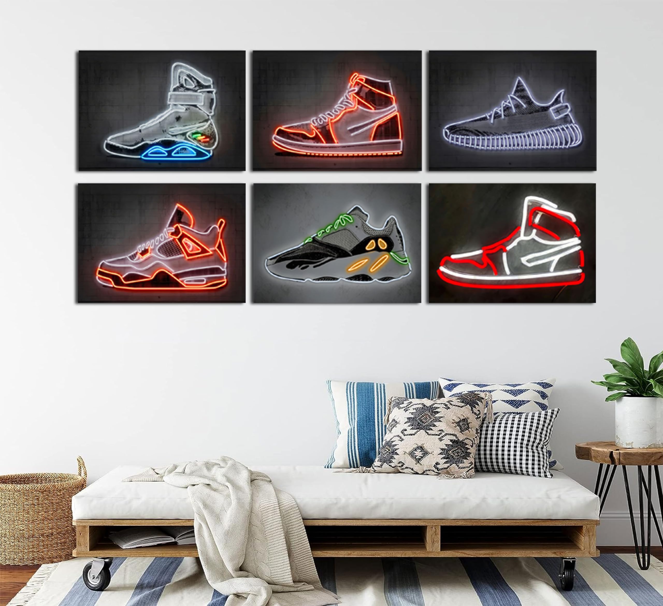 Amazon.com: 6Pcs Neon Effect Sneakers Wall Art Teen Art