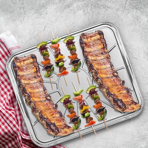 Miniatura 7 de Lawei Juego de 30 forros desechables de aluminio para horno, 18.5 x 15.5 pulgadas, bandeja de goteo para horno, hornear y asar a la parrilla,