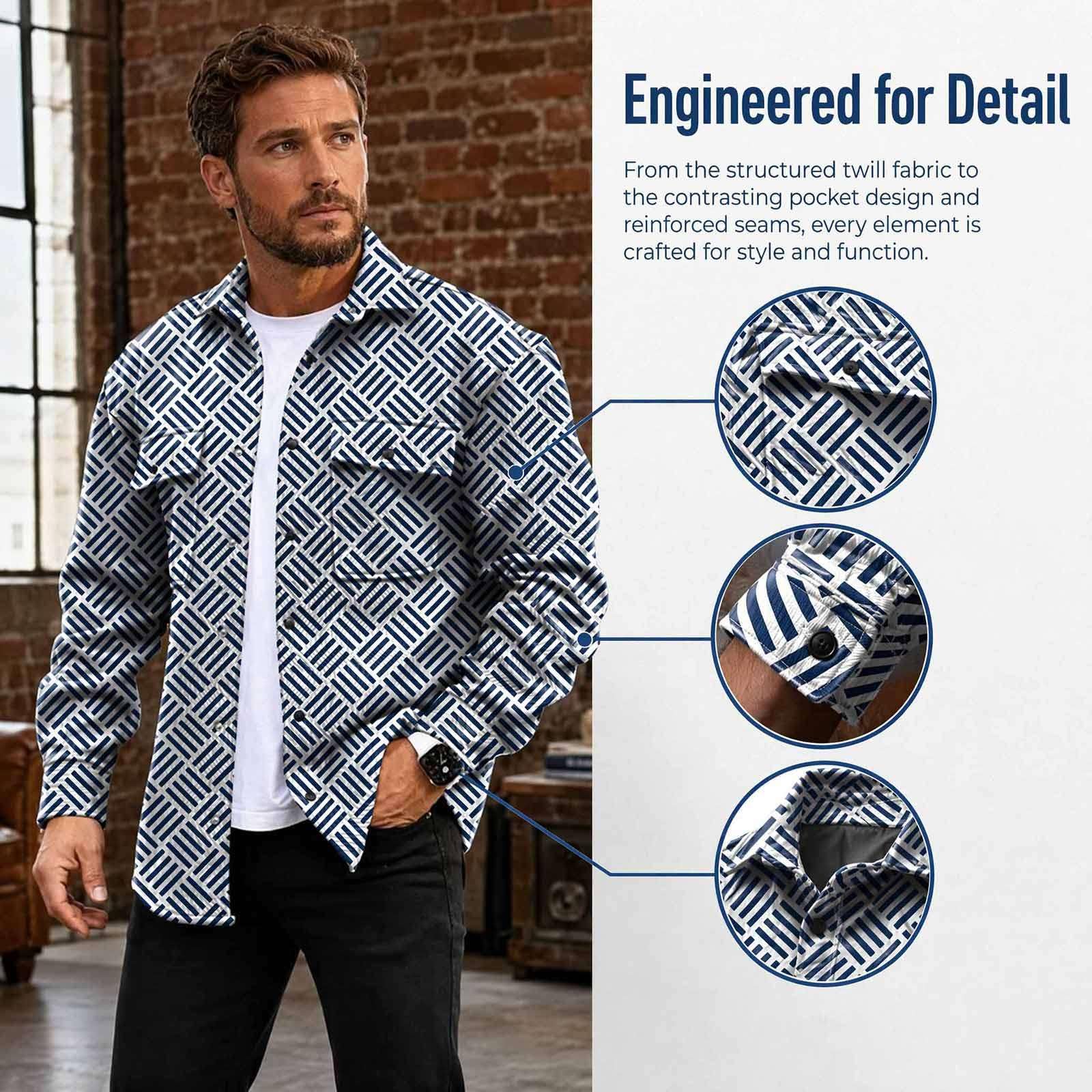 Generisch Hemd Herren Langarm Jacke Holzfällerhemd Baumwolle Casual