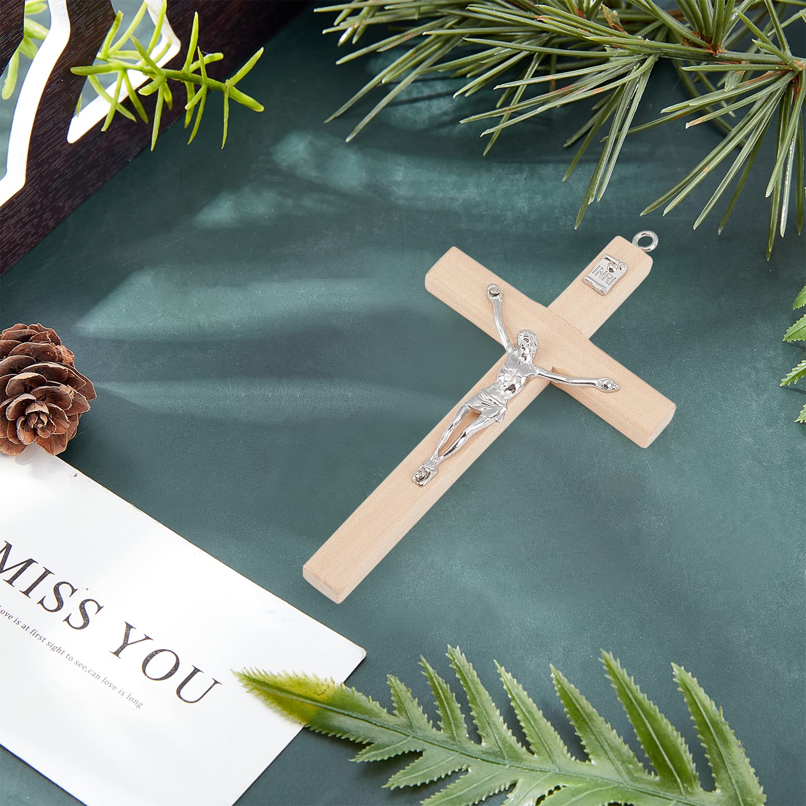 WEBEEDY Lot De 6 Petites Croix En Bois, Petites Breloques Murales Chrétiennes En Bois, 12 Cm, 3 Couleurs