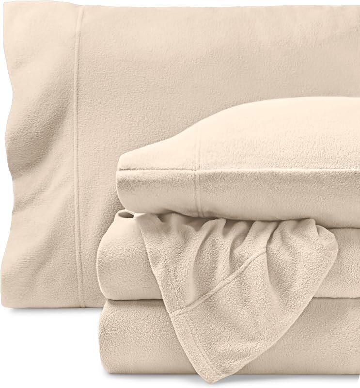 Bare Home Juego de sábanas de forro polar súper suave, tamaño completo, forro polar extra afelpado, sábanas sin pelusas, calidez acogedora para todas las estaciones (completo, arena)