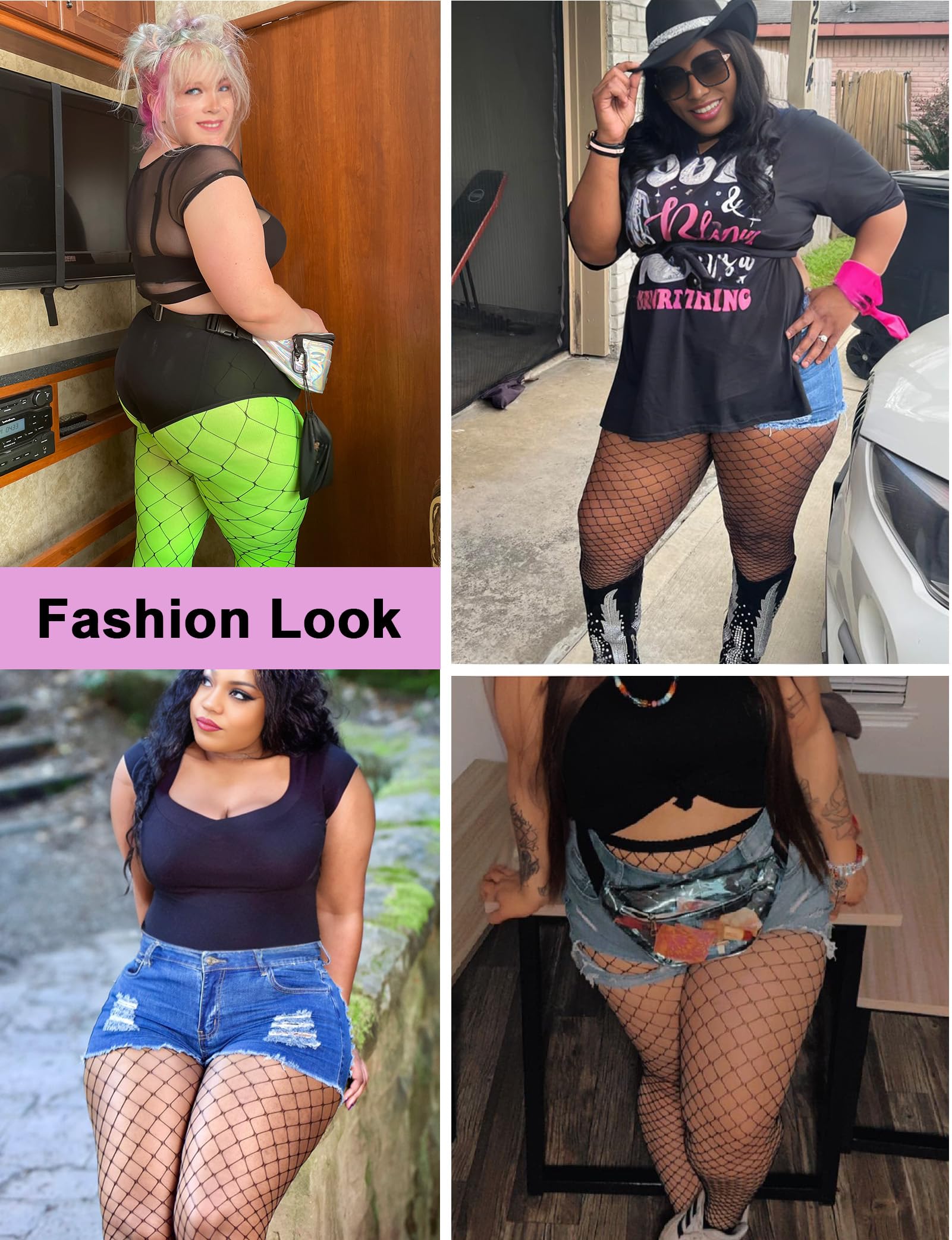 Buauty Plus Size Fishnet Stockings for Women - 3 Pairs Sexy Fishnets Tights, Halloween Fish Net Stockings,Gothic Clothes: Queen Black Large Mesh