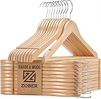 Zober Heavy Duty Wooden Hangers Non-Slip with Notches & Pant Bar - Closet Hangers for Coats Suits Jackets Pants 20 Pack