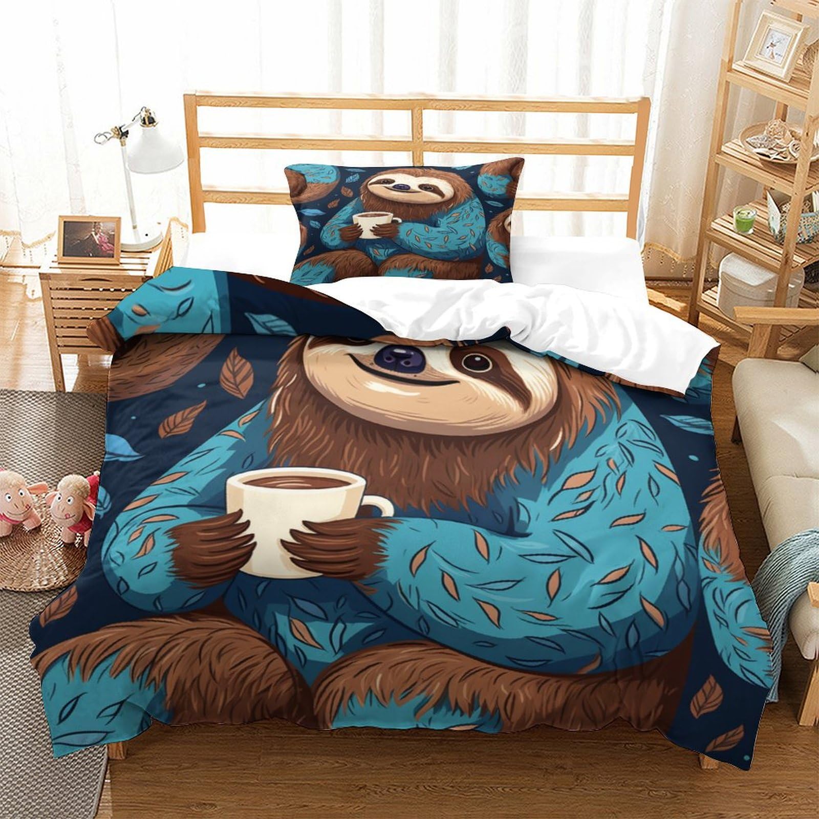 P1S9U7W5Y Cozy Cartoon 3D Printed Sloth Duvet Cover Set 3pcs Microfiber Animal Bedding Set Single