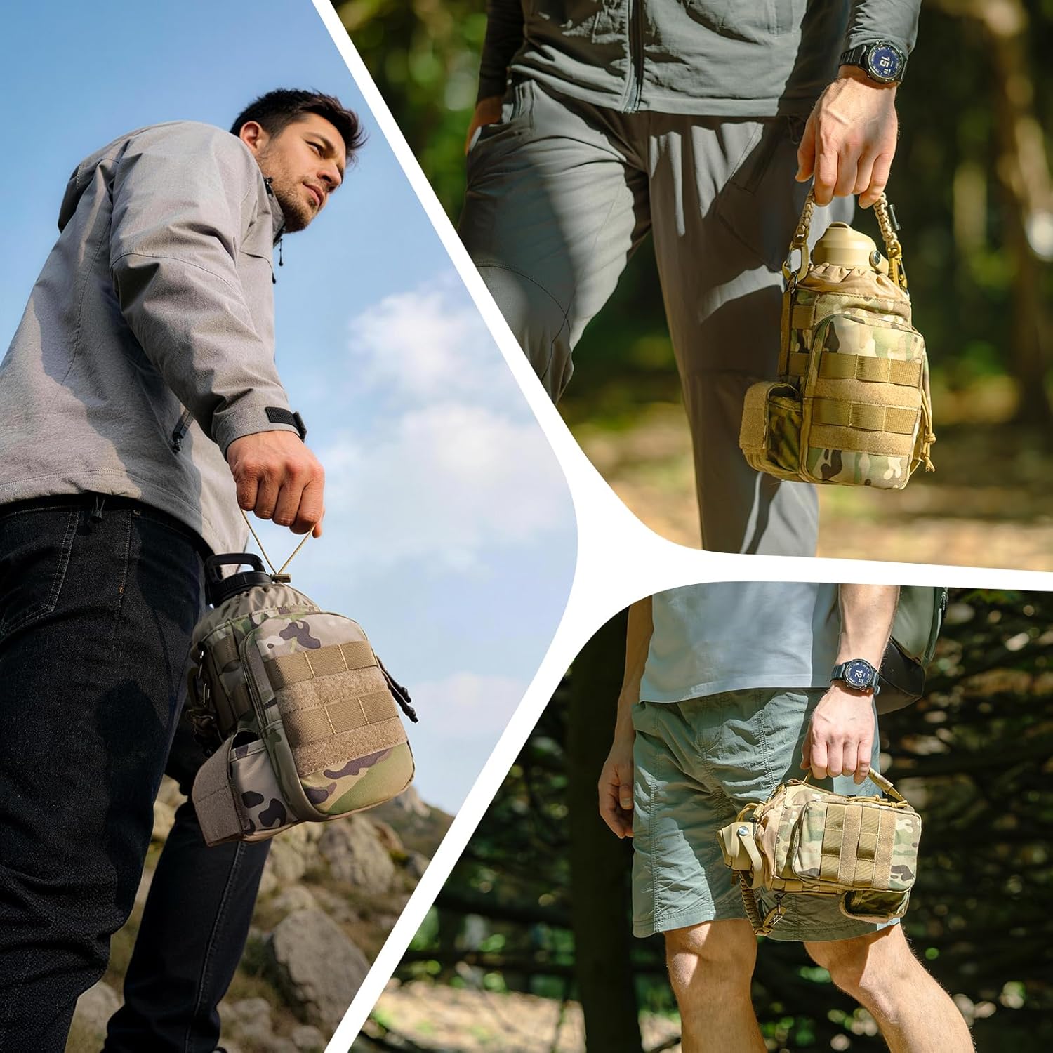 OneTigris Tactical Molle Water Bottle Holder 40-64 oz, Dual Pockets Double Handles Water Bottle Carrier Bag for Hiking Camping Gym Walking