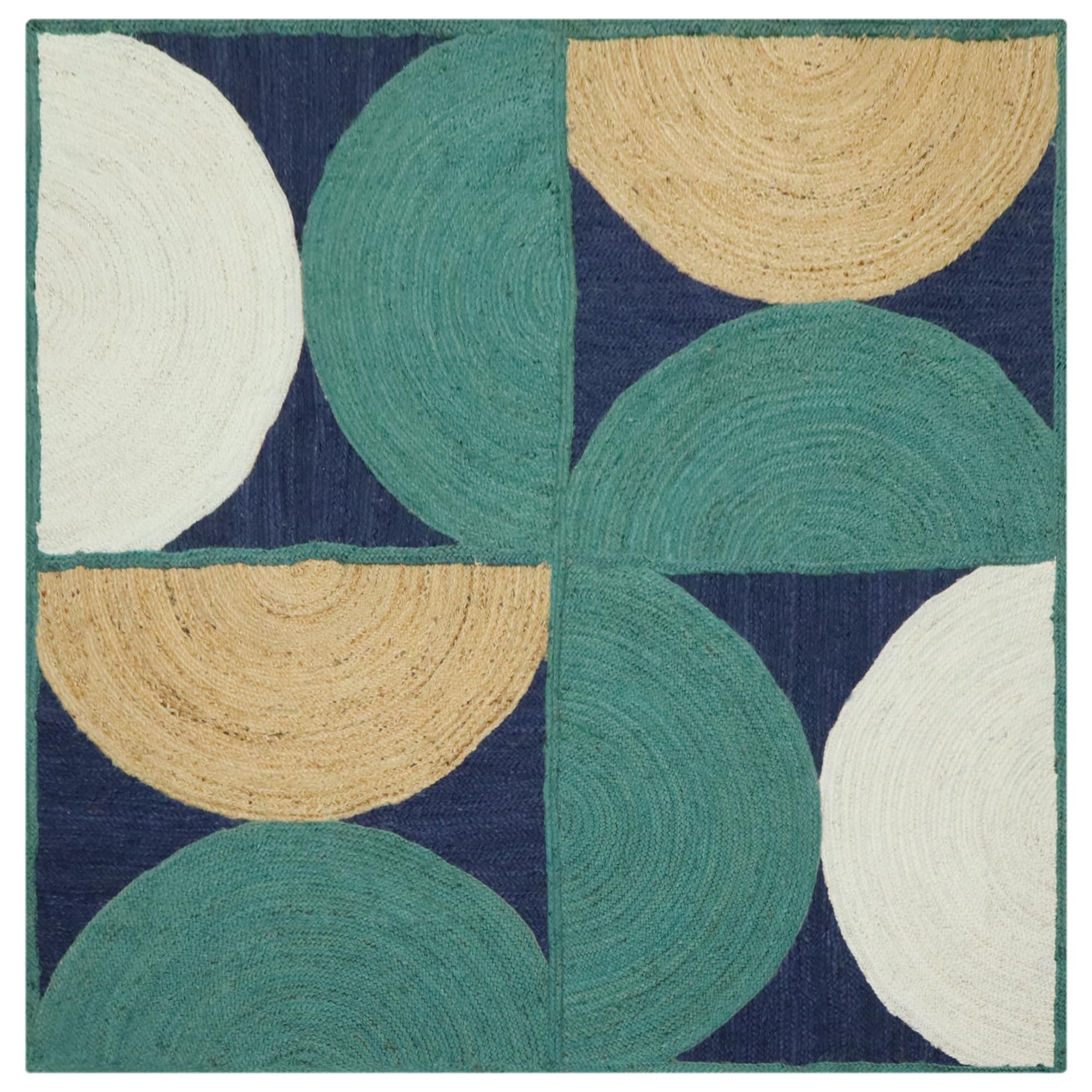 Tapis en jute tressé main Kilim bleu pour chambre et terrasse