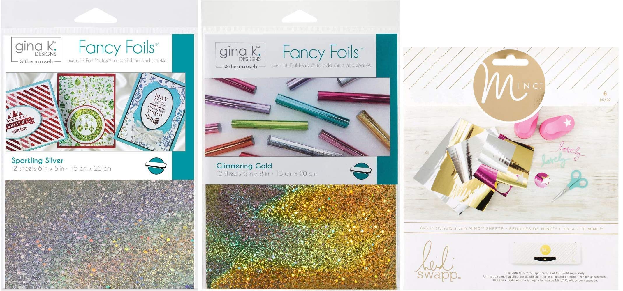 Gina K Designs6x8 Starry Fancy Foils - Sparkling Silver, Glimmering Gold and Minc 6x6 Toner Sheets