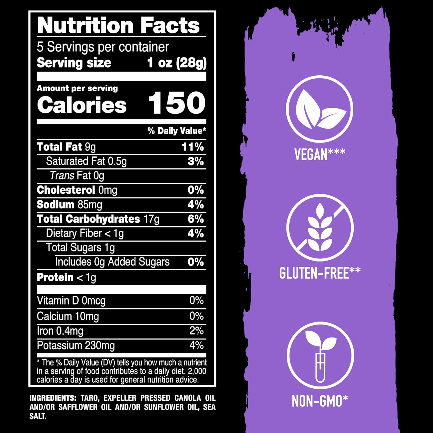 Terra Vegetable Chips, Taro Chips with Sea Salt, 5 Oz (Pack of 12)