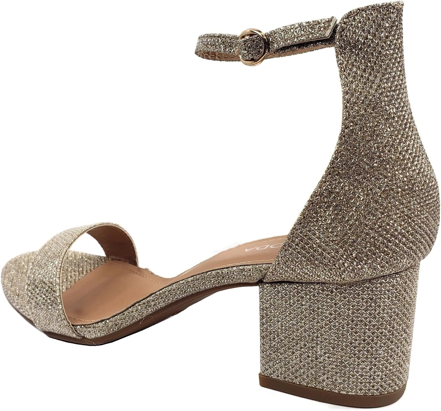 Over the Toe Strap Ankle Wrap Strap Heel Open Toe Block Heel 2" Low, Champagne, 6.5 - Image 3