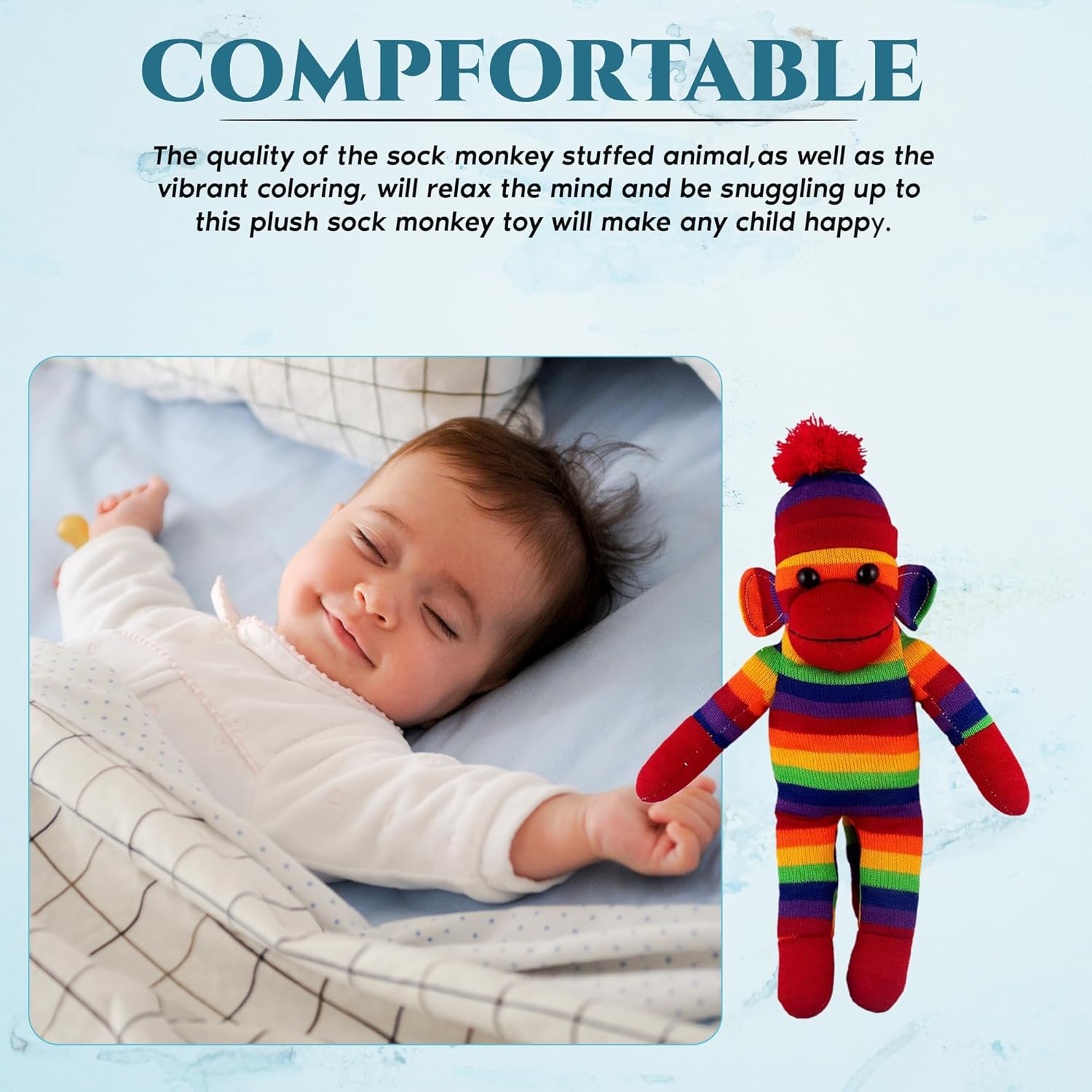 Plushland Adorable Sock Monkey, The Original Traditional Hand Knitted Stuffed Animal Toy Gift-for Kids, Babies, Teens, Girls and Boys Baby Doll Present Puppet (16'' Rainbow)