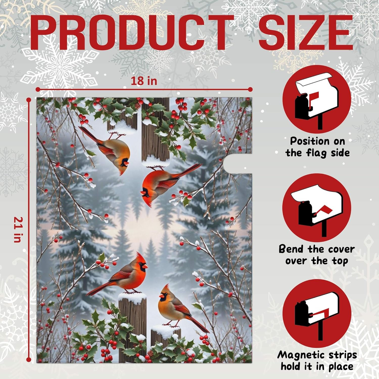 Winter Cardinal Bird Mailbox Cover Magnetic Standard Size Christmas Post Letter Box Wraps Decorative Mailbox Covers for Outdoor Garden Yard Decor Christmas Decorations 21" x 18"