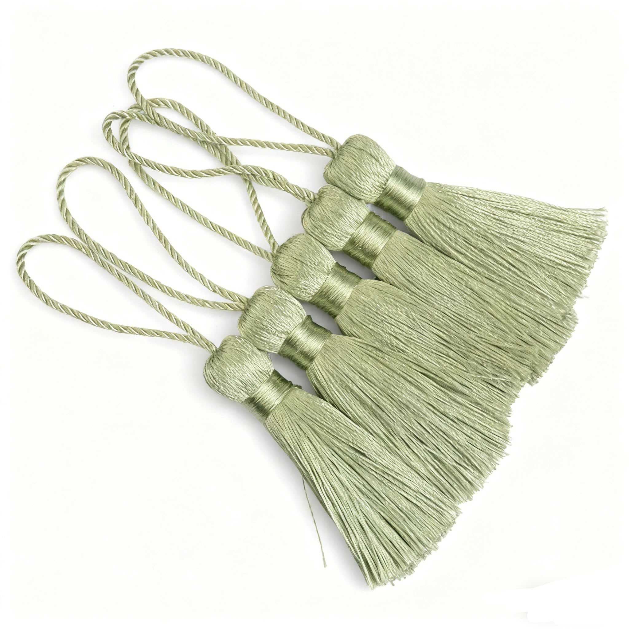 20pcs 10.9cm Handmade Silky Mini Tassels for Bookmarks,DIY-Grass Green