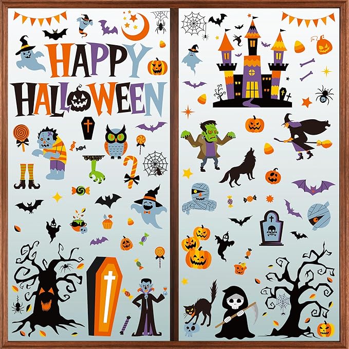115PCS Halloween Window Clings - 9 Sheets with Cute Patterns