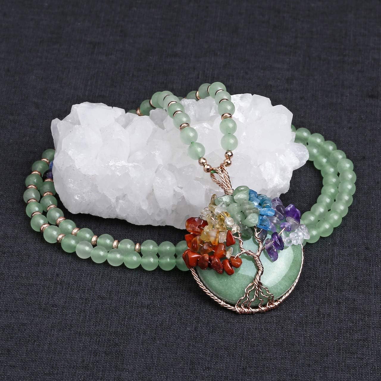 Top Plaza 7 Chakra Healing Crystal Natural Round Gemstone Pendant Necklace Life Tree Copper Wire Wrapped Beads Necklaces Reiki Jewelry for Women - Image 2