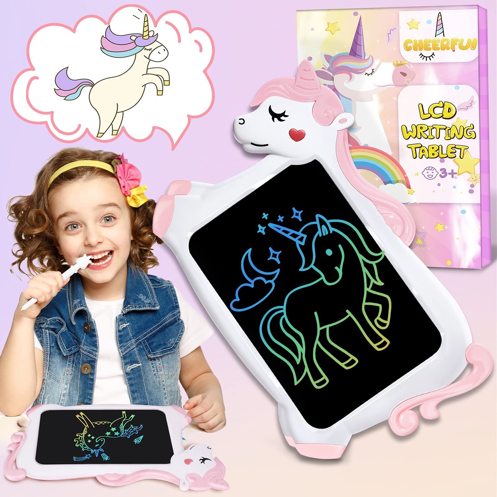 Unicorno Bambina Regalo Tavoletta Grafica - LCD Lavagna per Bambini 10 Pollice, Idee Regalo Bambina Giochi Bambini 3 4 5 6 7 + Anno Lavagnetta Tablet per Disegnare Gioco Giocattoli Idee Regali Natale
