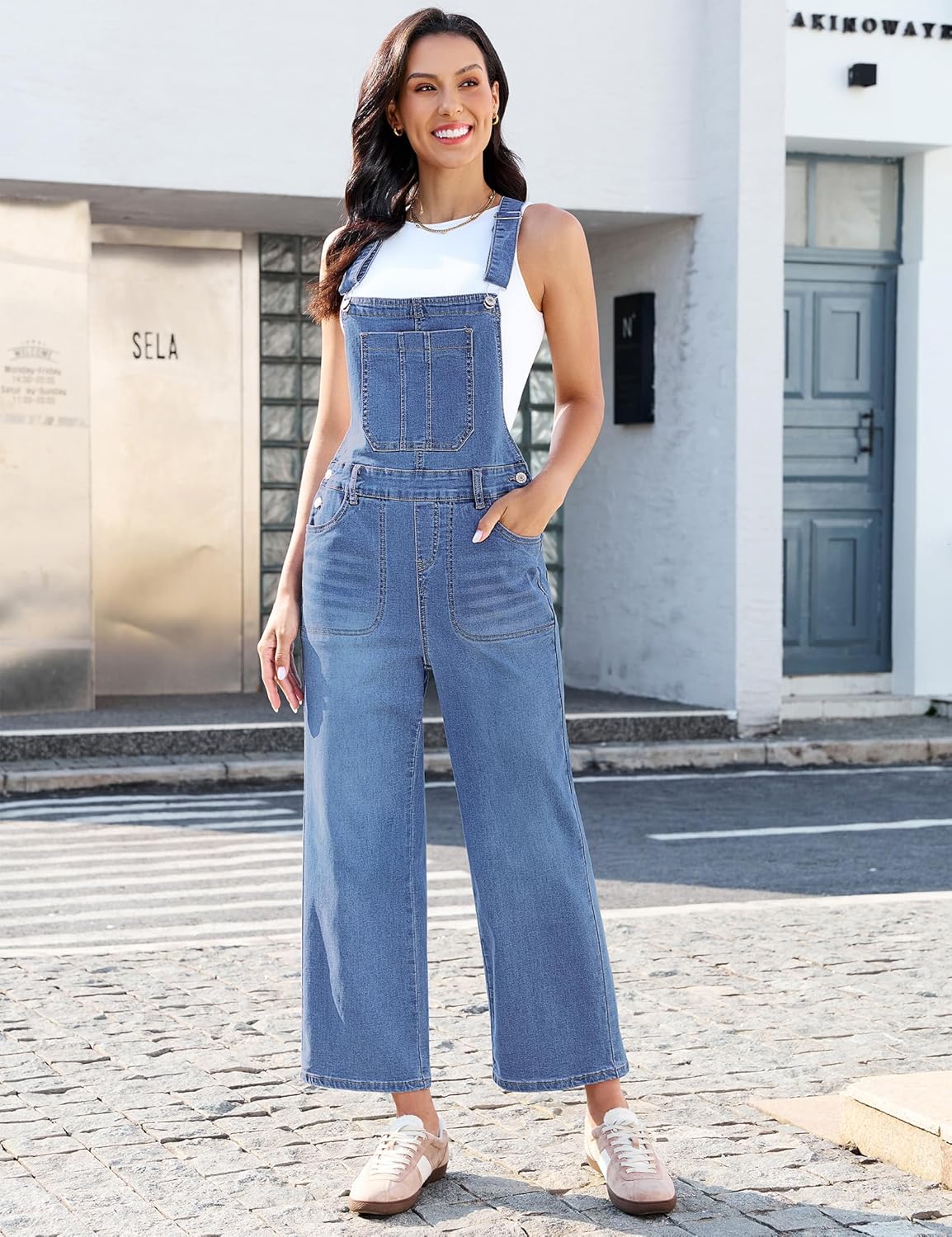 luvamia Wide Leg Overalls for Women Denim Loose Fit Baggy Bib Adjustable Cropped Casual Stretchy Jean Jumpsuit Overall - Image 8