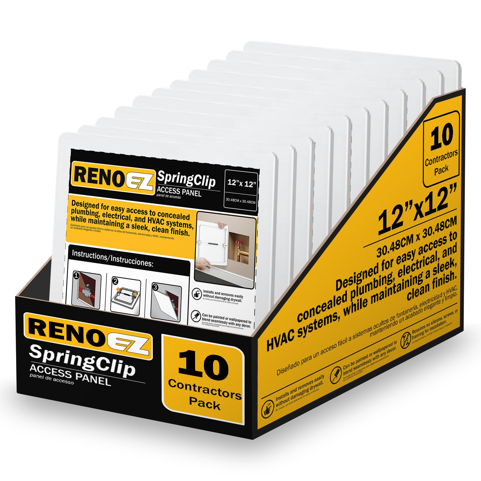 RenoEZ™ Plastic Access Panel 12x12 inches with Spring Click Technology - No Tools Required - For Drywall, Ceiling and Wall - Access Door for Plumbing,