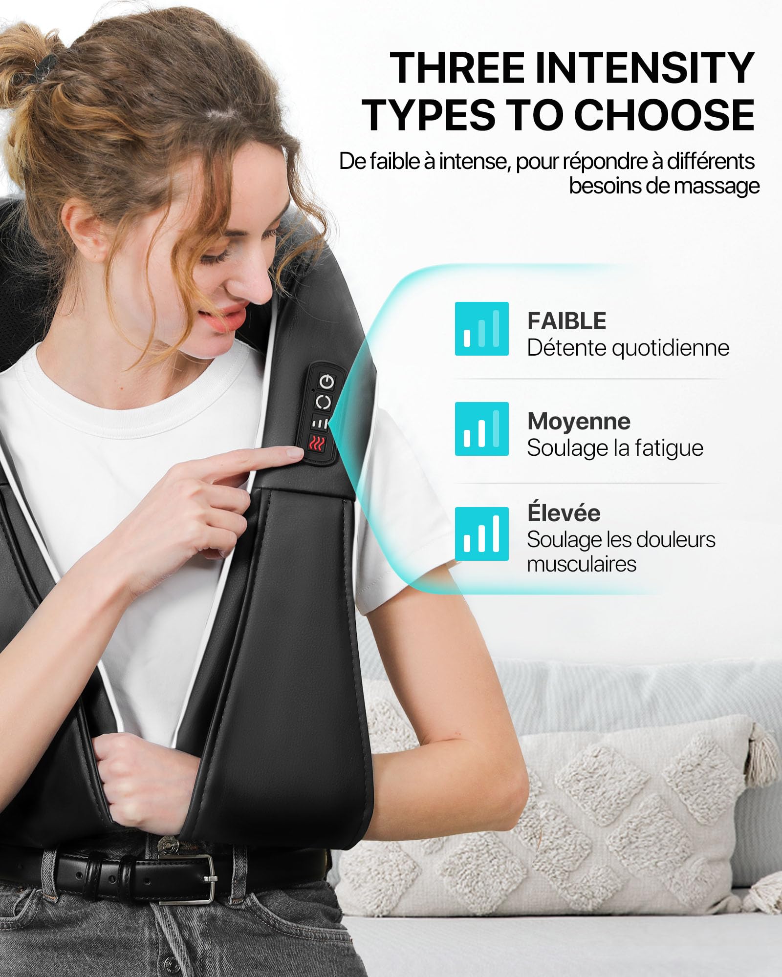 ALLJOY Masseur Cervical, Massage Dos et Cou Épaules avec Chauffage,Appareil de Massage Shiatsu Électrique avec Sac de Rangement,3D-rotation Vitesse Réglable, Cadeaux pour Meres Papa Femme Homme,Noir