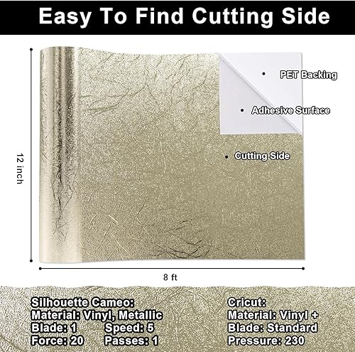 Miniatura 2 de VINYL FROG Rollo de vinilo adhesivo con textura de árbol de 12 pulgadas x 6 pies, vinilo permanente dorado champán, adhesivo de vinilo metálico para