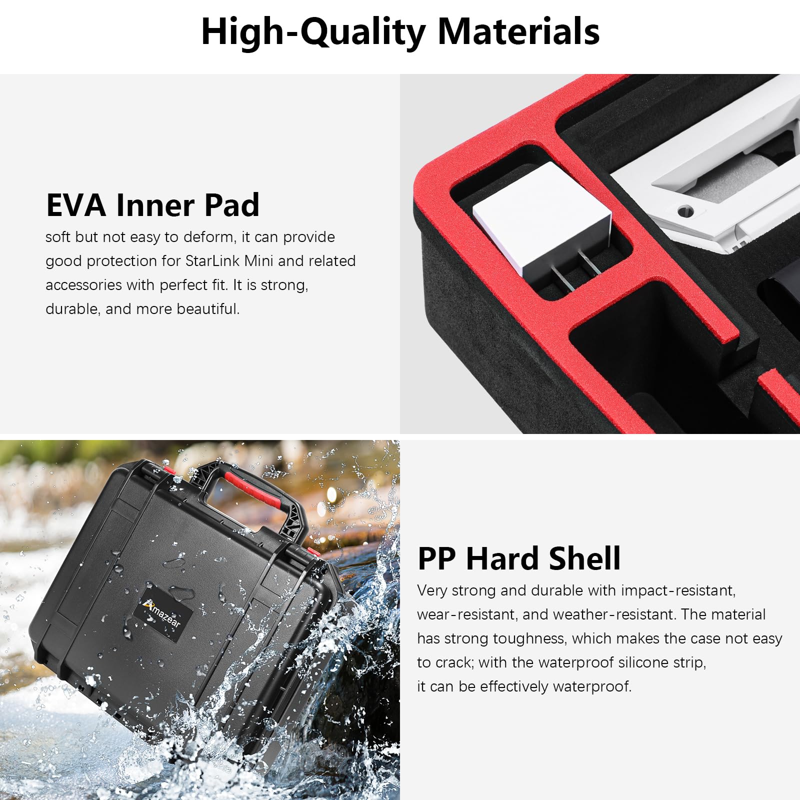 AMAZEAR Starlink Mini Accessories Waterproof Hard Case, torba do przenoszenia dysków Starlink, kompatybilna ze stojakiem, zasilaczami, kablami i innymi akcesoriami.